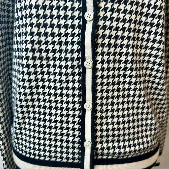 Talbots Cardigan Top Women Medium Black Houndstooth Plaid Cotton Career Casual - Picture 5 of 11